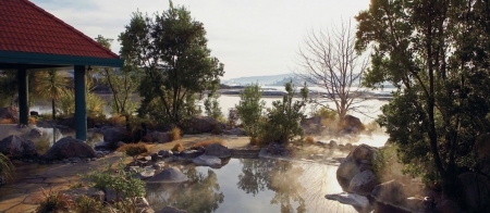 a close up of a rock next to a river