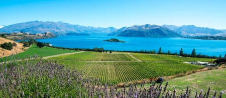 a large body of water with a mountain in the background