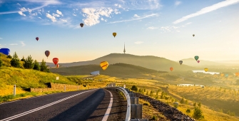 a group of people flying kites in a field