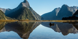 Milford Sound with a mountain in the background