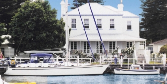 a boat sitting on top of a building