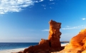 a group of people on a rocky beach