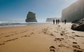 a group of people on a beach