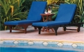 a table topped with a blue umbrella