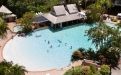 a pool next to a palm tree