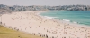 a large crowd of people at a beach with Bondi Beach in the background
